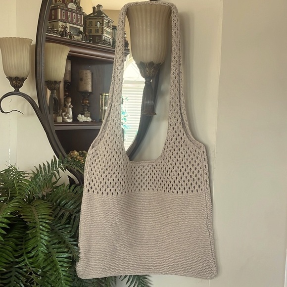 Brand New OGX Knit Sack Shoulder Bag Neutral Tan Woven Beach Tote - Picture 7 of 12